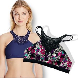 Jessica Simpson Flower Power Crochet High-Neck Floral Print Bikini Top